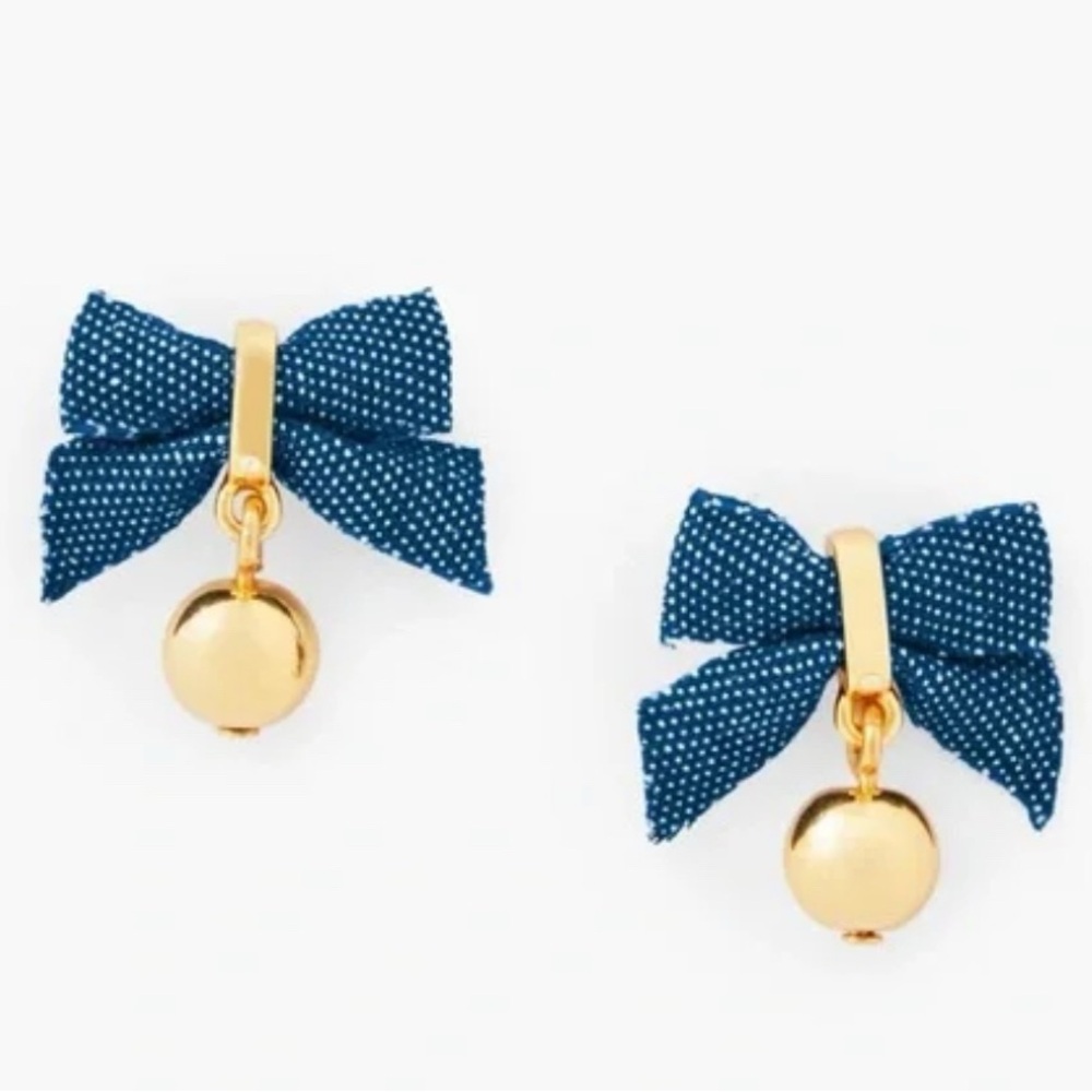 Blue Bow Earrings with Gold Accents